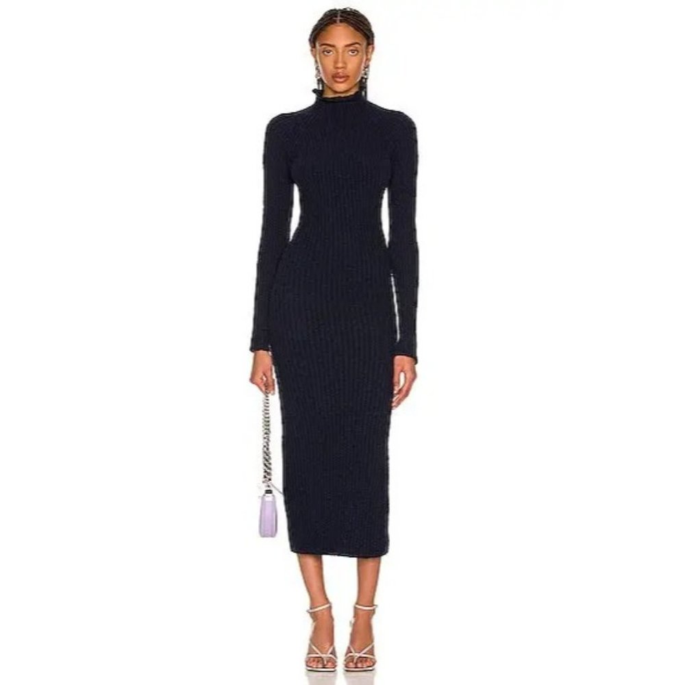 NWT ACNE STUDIOS KENNICE RIBBED BOULCE LONG SLEEVE RIBBED MIDI DRESS US SZ M - Picture 3 of 12